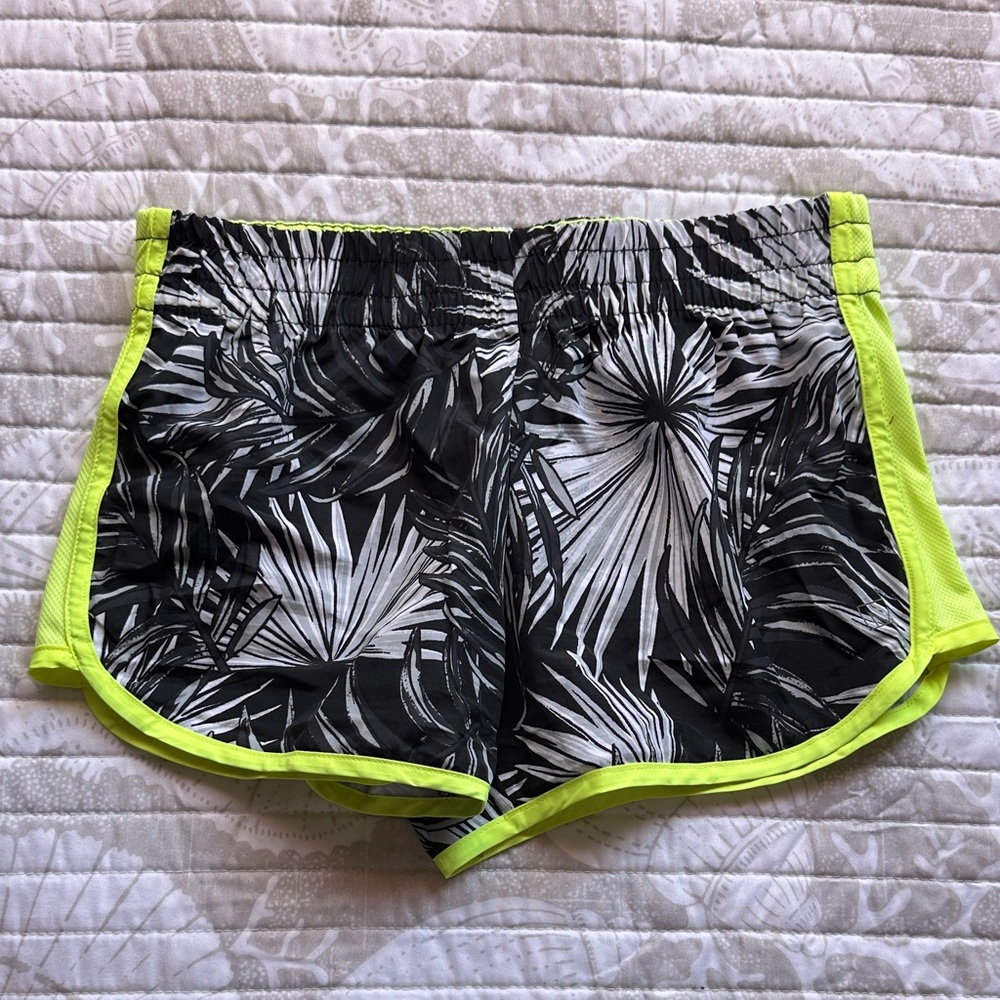 Tropical Print Athletic Shorts with Neon Accents